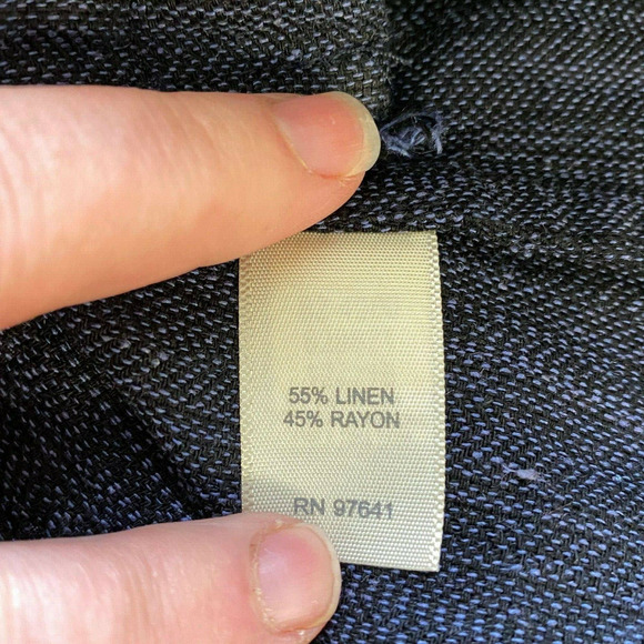 J Jill Blue Black Linen Rayon Lightweight "Fringe" Trim Blazer Career Sz 16‎ - Picture 4 of 5